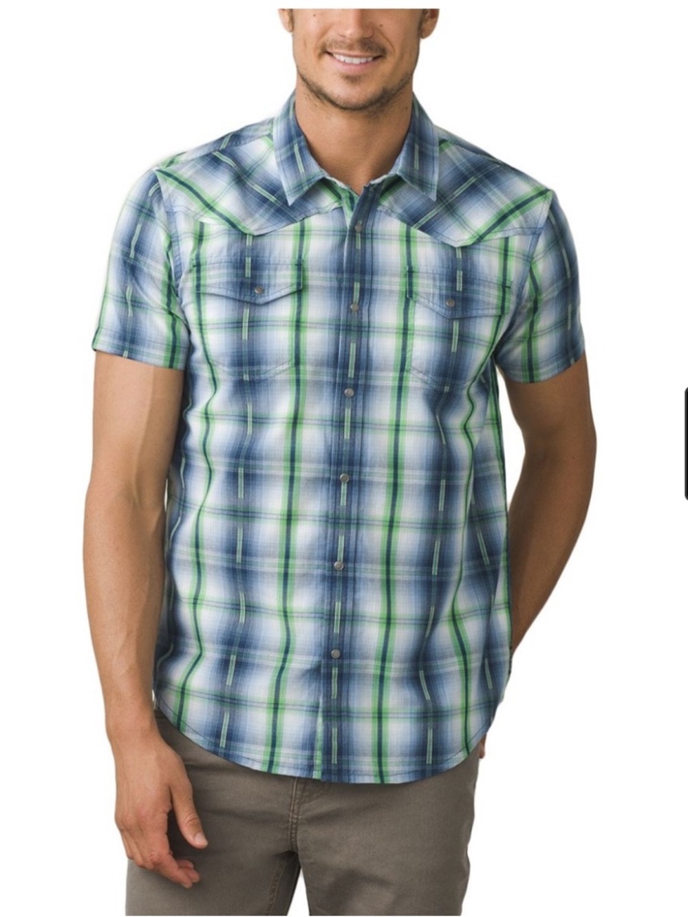 Prana Checkered Button Up Gorpcore Cotton Short Sleeve Shirt. Size Large.